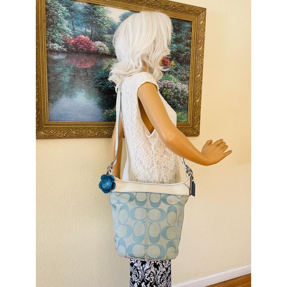 COACH F13358 Bleecker canvas blue Duffle Bucket shoulder convertible crossbody - Picture 3 of 10